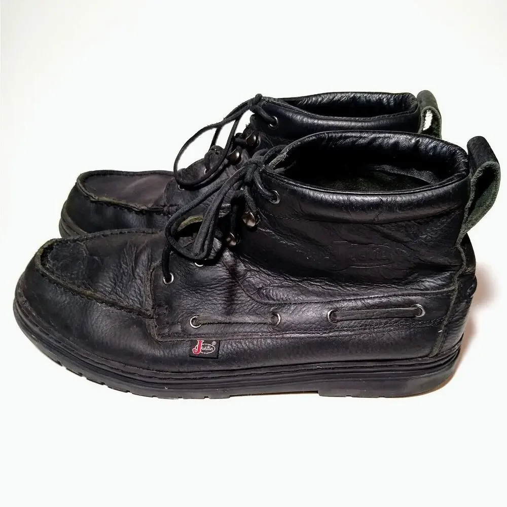 Mens Justin Work Boots Chukka Sz 12M 985 Black Pebbled Leather Lace-up Durable